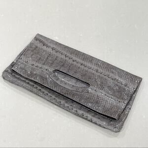 Beirn Snakeskin Fold Over Clutch Bag Purse Gray